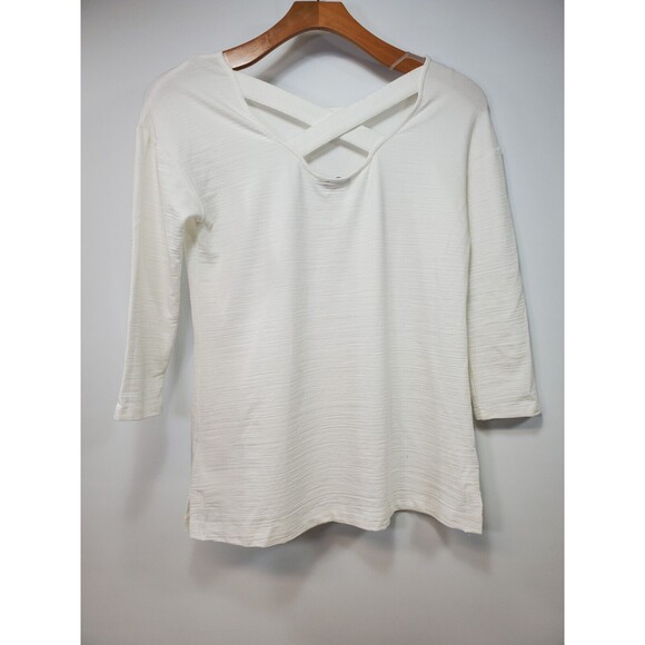 T by Talbots White 3/4 Length Sleeves Cross Back Tunic w/ Sun Protection - Picture 2 of 10
